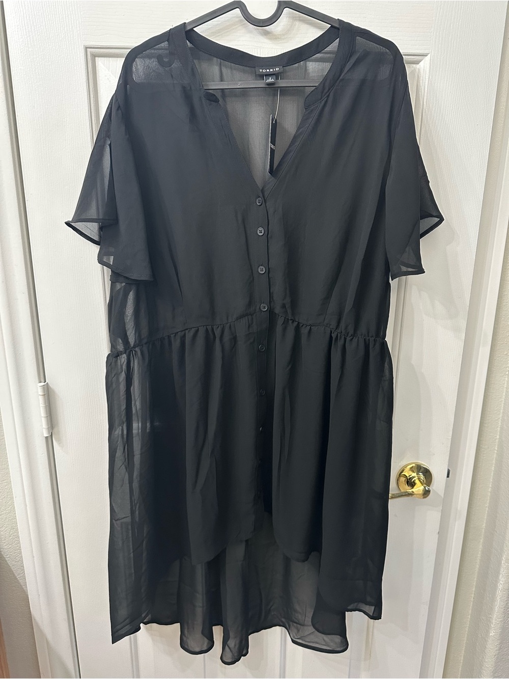 Torrid Women's High-Low Top Chiffon Sheer Buttons Shirt Dress Black 2X NWT